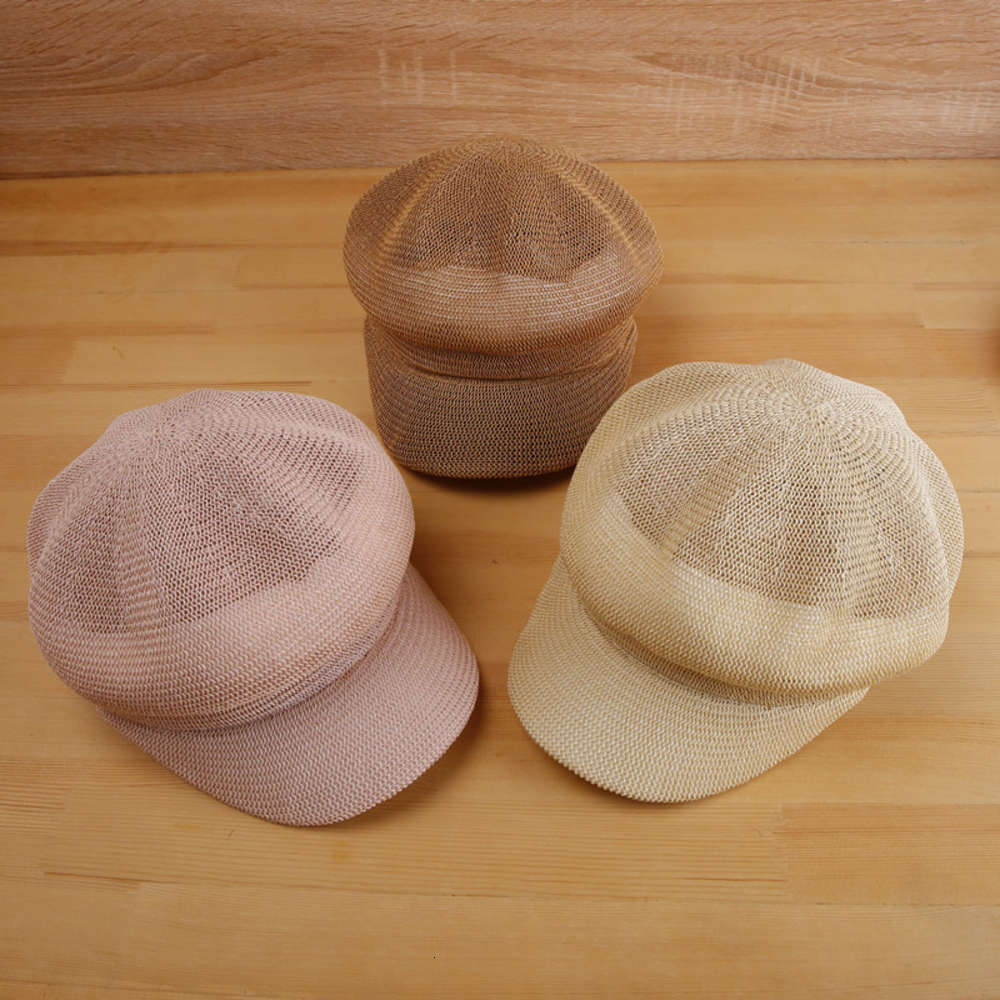 

Sun hat female summer straw Korean version thin Beret travel breathable sunshade sunscreen duck tongue octagonal Hat, Blue;gray