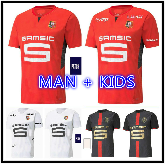 

Man kids kit 21 22 Stade Rennais Soccer Jerseys Home 2021 2022 Rennes Maillot De Foot SARR NIANG BOURIGEAUD ANDRE HUNOU Football shirt