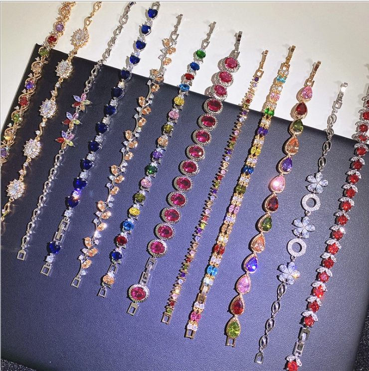 

Luxury Designer Jewelry women bracelets European American love Bracelet copper micro inlaid color zircon vacuum Gold Plated jewelry Fast ship