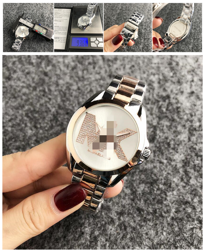 

075 michaelmkkors Fashion designer Diamond Watches women Girl Big letters women Clock Wristwatch steel band watch Quartz watch men, Black;brown