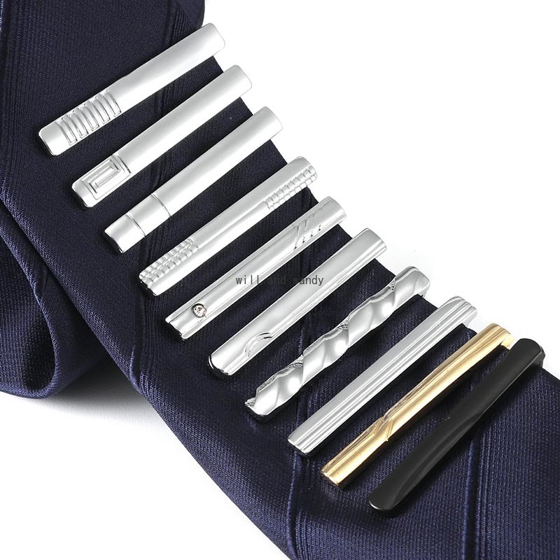 

4CM Blank Stripe Tie clips For Men Bow Set Business Suit Formal Neck Links Tie Clip bar Fashion jewelry will and sandy, Silver