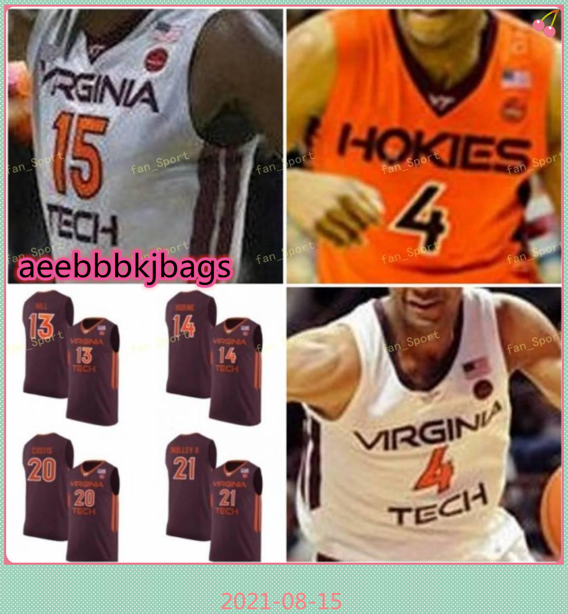 

NCAA College Virginia Tech Hokies Basketball Jersey 23 Tyrece Radford 24 Kerry Blackshear Jr 42 Ty Outlaw 30 Dell Curry Custom Stitched, As