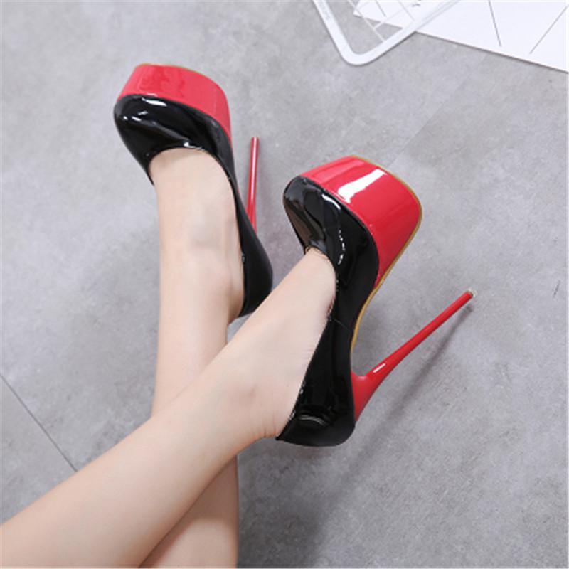 

Dress Shoes Spring Women Sexy 16CM Extreme High Heels Platform Ladies Pumps Stiletto Woman Slip On Black Red Plus Size 35-42