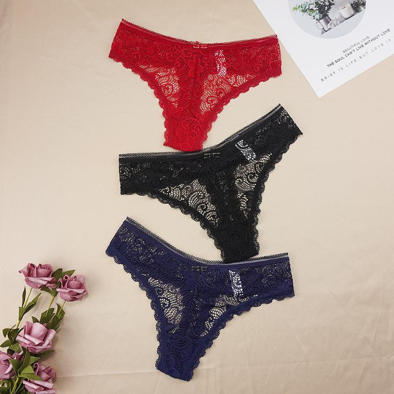 

Women' Panties 6pcs/lots Sexy Thong Women Lace Seamless Tangas Transparent Hollow Girls G-String Low-rise Erotic Underwear Wholesale, Multi
