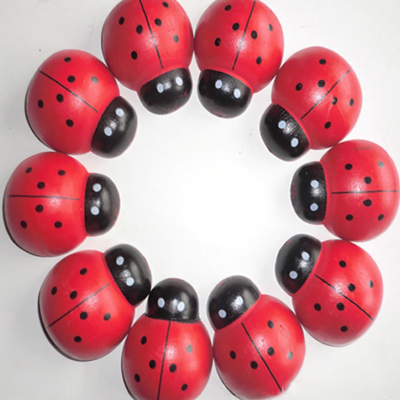 Red 100Pcs/Pack Multi Purpose Wooden Ladybug DIY Accessories Sticker Buttons Flatback Scrapbooking Crafts Baby Toys-image-690379559