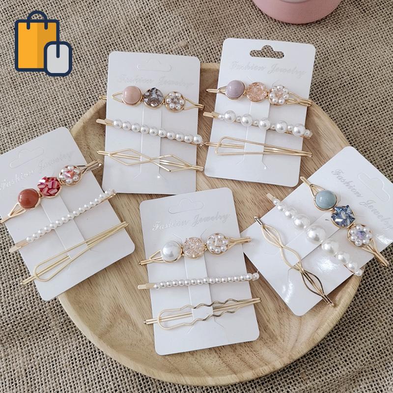 

Hair Clips & Barrettes 3Pcs/Set Solid Pearl Women Geometry Crystal Barrette Fashion Hairpins Accessories For Girls, Golden;silver