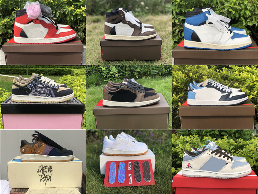 

Travis Scott Fragment Authentic 1 High OG SP Outdoor Shoes Man Chicago Military Blue SB Cactus Jack Dunk PlayStation Low Sail Suede Shy Pink