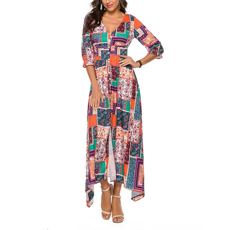 

Bohemia V-neck Print Beach Dress Women's Swimwear, Printing