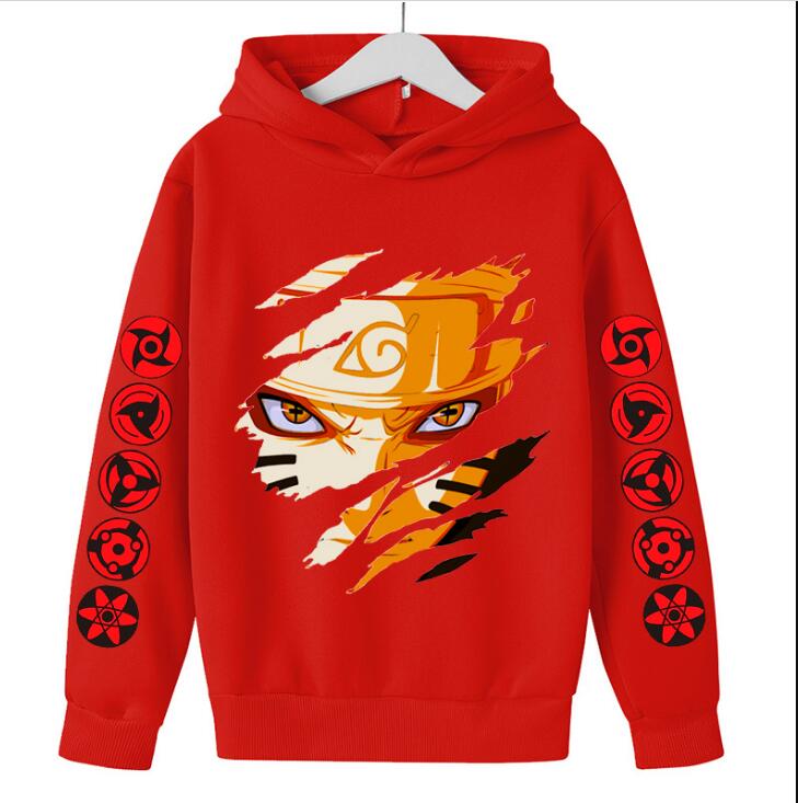 

2021 Children Clothes Harajuku Anime Naruto Kakashi Costume Boys Hoodie Sweatshirt Kids Girl Tops Kids Clothes Girls Sweatwear, Red