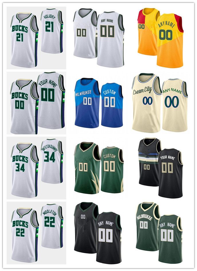 

75th Custom MilwaukeeBucksGiannis 34 Antetokounmpo Khris 22 MiddleToKoun JRUE 21 Holiday Bobby 9 Portis JR Basketball Jersey, Black;red