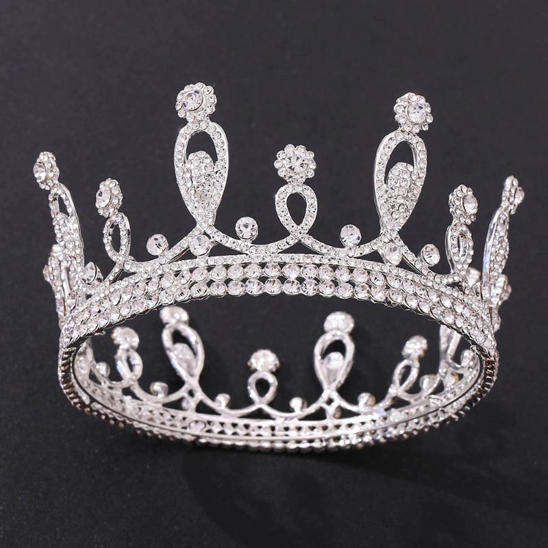 

Hair Clips & Barrettes MYFEIVO Rhinestone Crystal Round Crown Bridal Wedding Tiaras Women Headdress Headband Jewelry Accessories HQ0963, Golden;silver