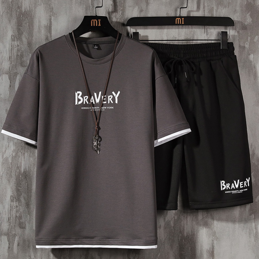 

Casual Mens Sets Summer Tracksuit Men Letter Printed Short Sleeve T-shirt+Shorts 2PCS Male Fashion Sportswear Sports Suit, Blue