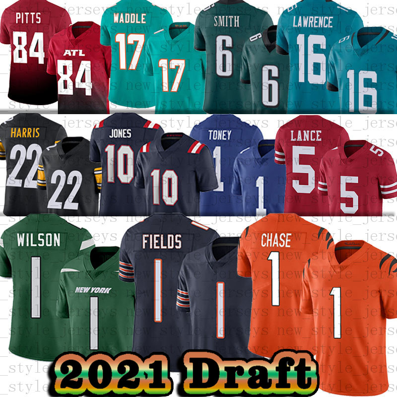 

16 Trevor Lawrence Zach Wilson Mac Jones Football Jerseys DeVonta Smith Justin Fields Trey Lance Jaylen Waddle Kyle Pitts Penei Sewel Jaycee Hornl, Men(ju ren)