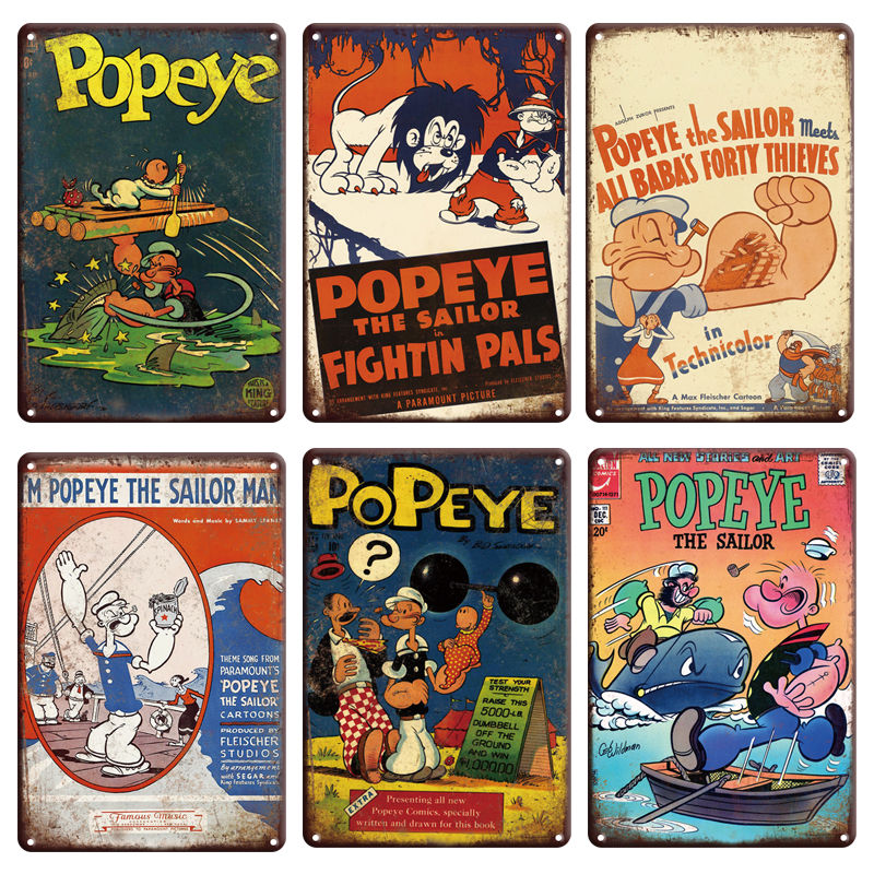 

Popeye Cartoon Metal Plaque Tin Sign Vintage Comics Poster Man Cave Sweet Home Wall Decorative Plates Retro Baby Room Decoration