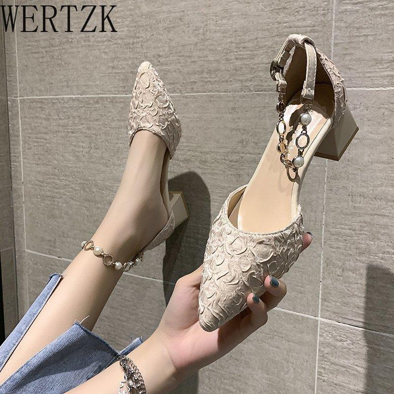 

Dress Shoes Sweet Comfortable Low Heels Women Bead Thin Heel Sandals Patent Leather Pointed Toe Cutout Sandalias Zapato Mujer, Black