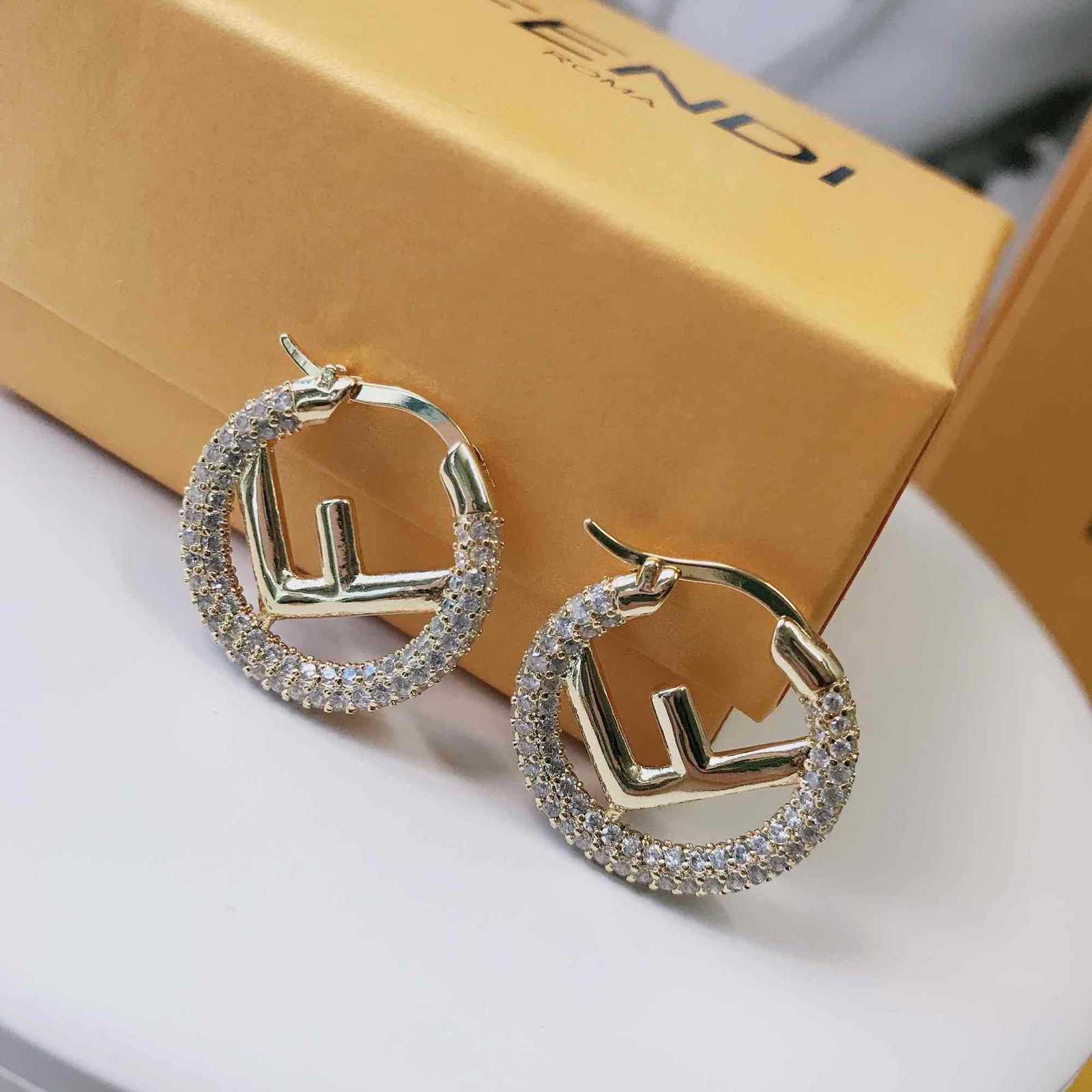 

01 F / Fen's new women's fashion full diamond letter earrings in 2021, Golden