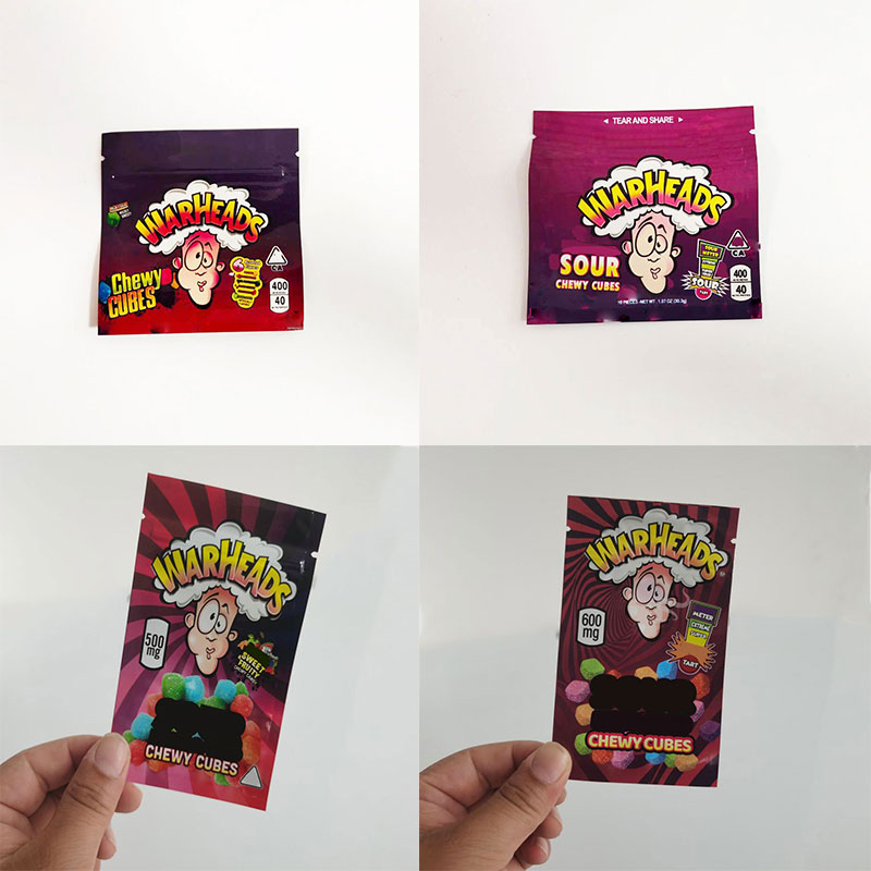 

Edible Packaging Bag 4 Types WARHEADS 400mg 500mg 600mg Gummies Mylar package container Chewy Cubes Sealing Retail Zipper Lock