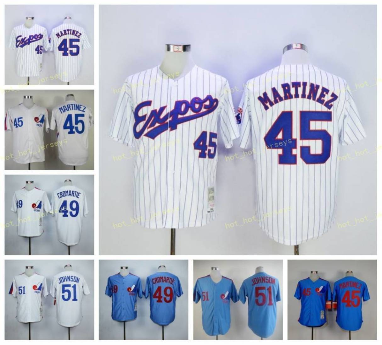 

Retired 45 Pedro Martinez Baseball Jersey 49# CROMARTIE 51# JOHNSONS Vintage Retro Cooperstown Mesh Stitched Pullover, Men
