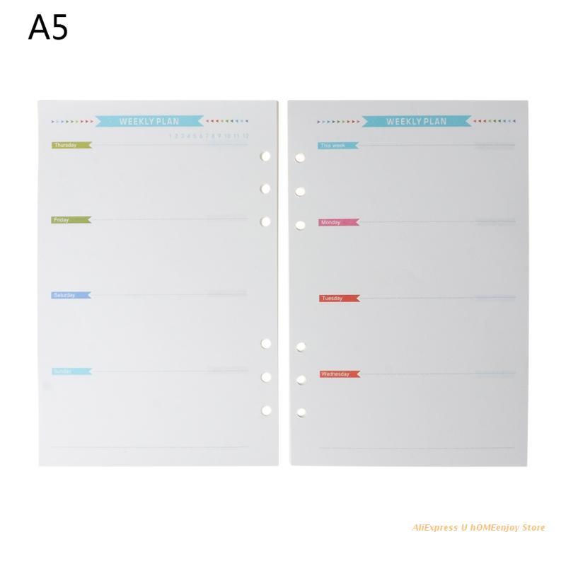 

notepads 6 holes refill inner paper diary week month planner for a5 loose leaf notebook dropship, Purple;pink