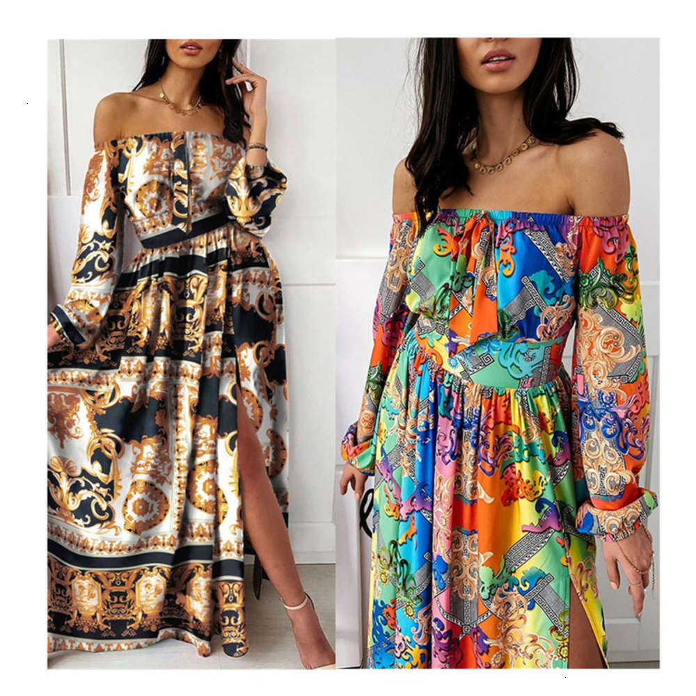 

drs Ins Casual Dresses women's Baroque shoulder print, Black;gray