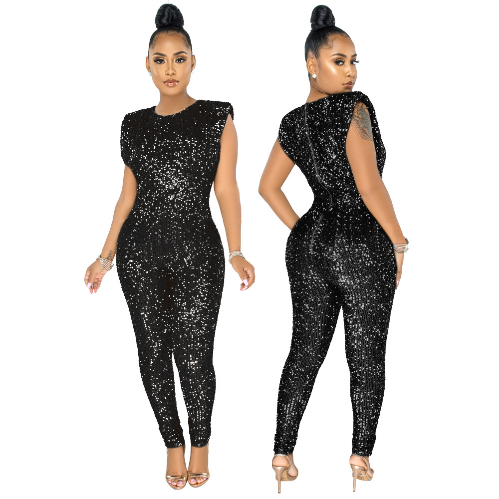 

sexy shiny sequins celebrity outfit woman Jumpsuits & Rompers summer autumn plus size cocktail playsuits, Bronze color