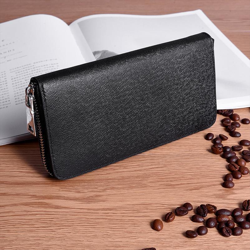 

wallet men long zipper genuine leather wallets solid color male business clutch cellphone big capacity card holder purse, Red;black