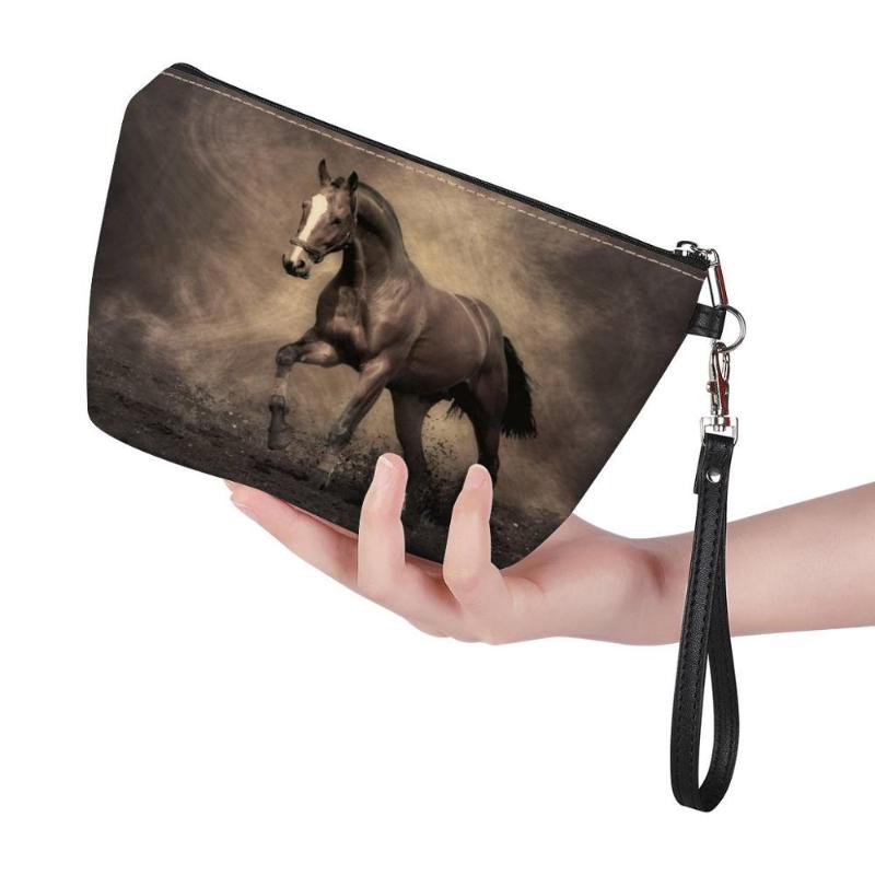 

Retro Horse Print Cosmetic Bag High-Quality PU Leather Makeup Case Crazy Design Portable Daily Toiletry Bags & Cases