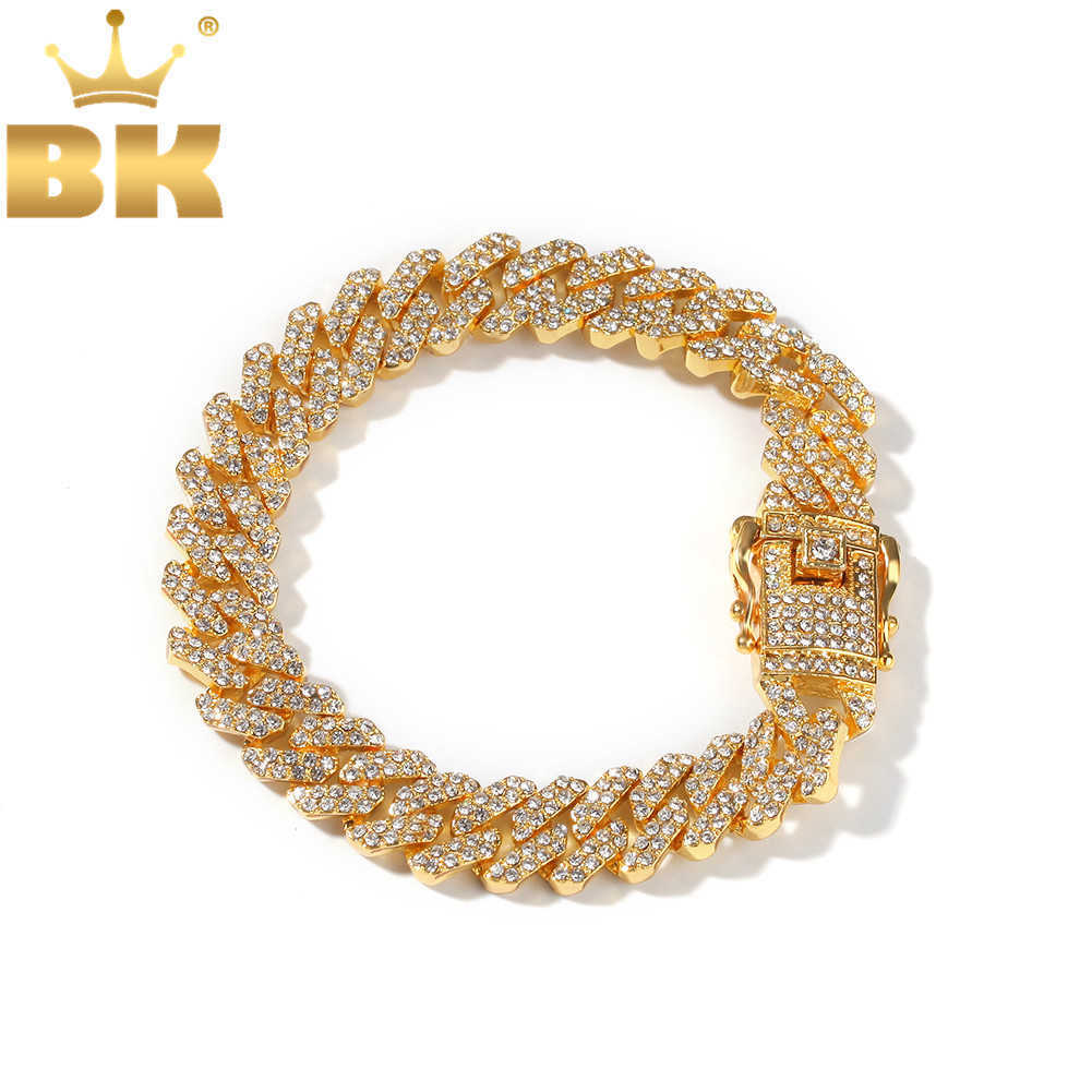 

THE BLING KING 12mm Bling S-Link Miami Cuban Bracelets Gold Color Full Iced Rhinestones Hiphop Mens Bracelet Fashion Jewelry 210609