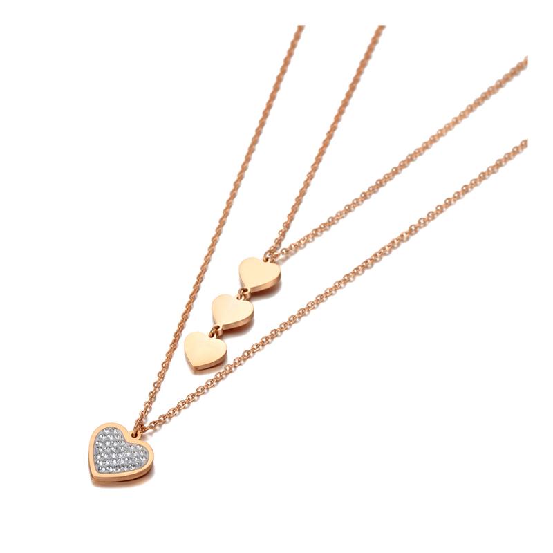 

Chokers Original Design Double Layer Heart Charm Pendant Necklaces For Women Stainless Steel CZ Crystal Choker Necklace N20213