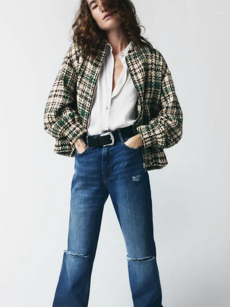 

Women's Jackets HWLZLTZHT Autumn Winter Plaid Jacket Coat O-neck Zipper Fashion Vintage Pockets Coats Outerwear Long Sleeve Chic Tops, Black;brown