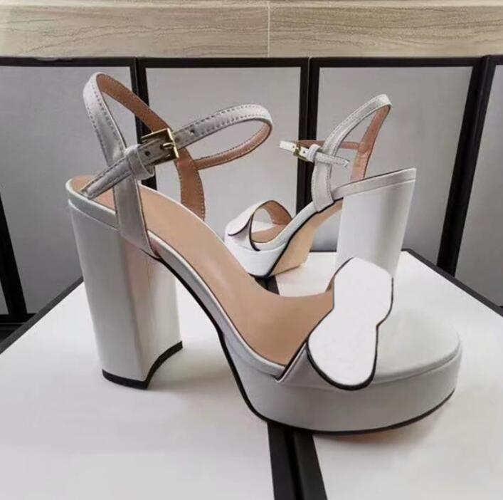 

Free postage Luxury heels Sandals women designer Buckle chunky heel Sliders Shoes High quality Genuine Leather Heeled Womens Shoe big size