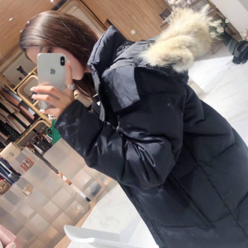 

Winter women's casual classic fashion real wolf fur down jacket with good quality zipper windproof outdoor long sleeve thick warm pocket wide slim coat 2 style choose, Photo style and color
