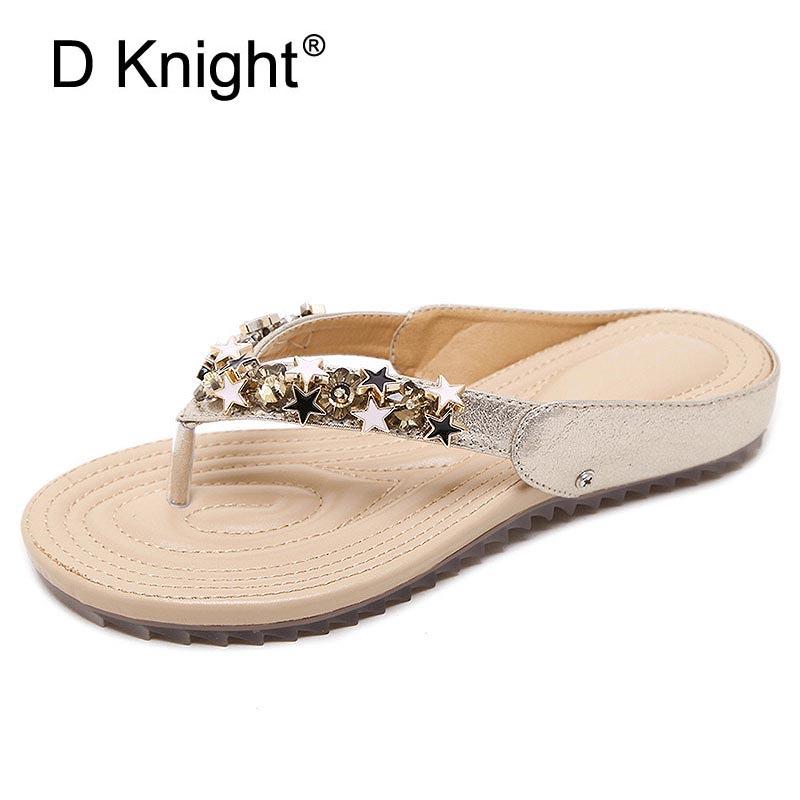 

Slippers Ladies Casual Flat Flip Flops Comfortable Slides For Women Fashion Metal Star Decoration Beach Plus Size 35-42, Black