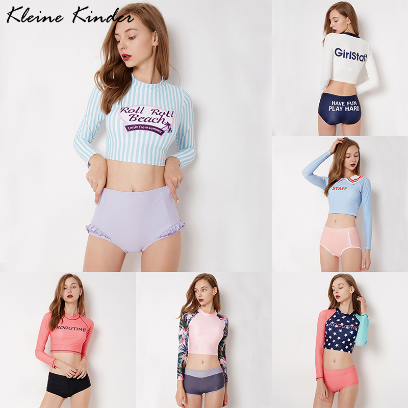 

Swimsuit for Girls Two Piece Korean Style Long Sleeves Female Swimwear UV Protection Womens Swimming Wear Bathing Suit Girl