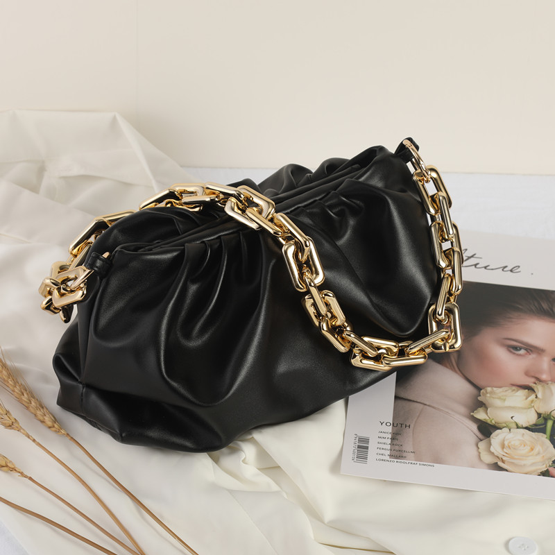 

21SS Female Bags Clutch Pleated Pouch Women Fashion Handbags Shoulder Cloud Purse Bag With Gold Chain