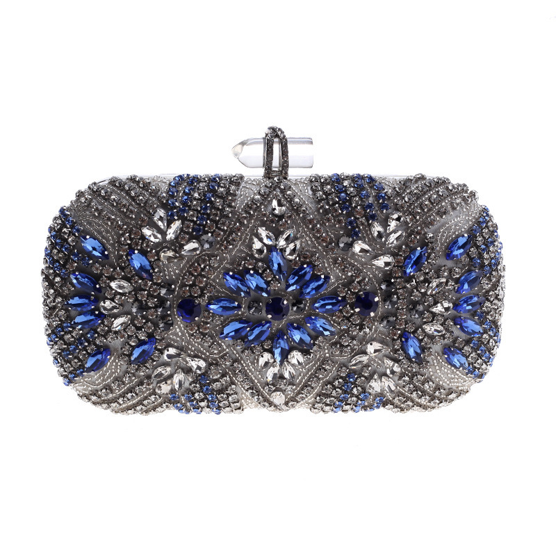 

Women Clutch Party Luxury Blue Evening Bag Wedding Purse Crystal Chain Shoulder Bag High Quality Rhinestone Female Clutch, Silver