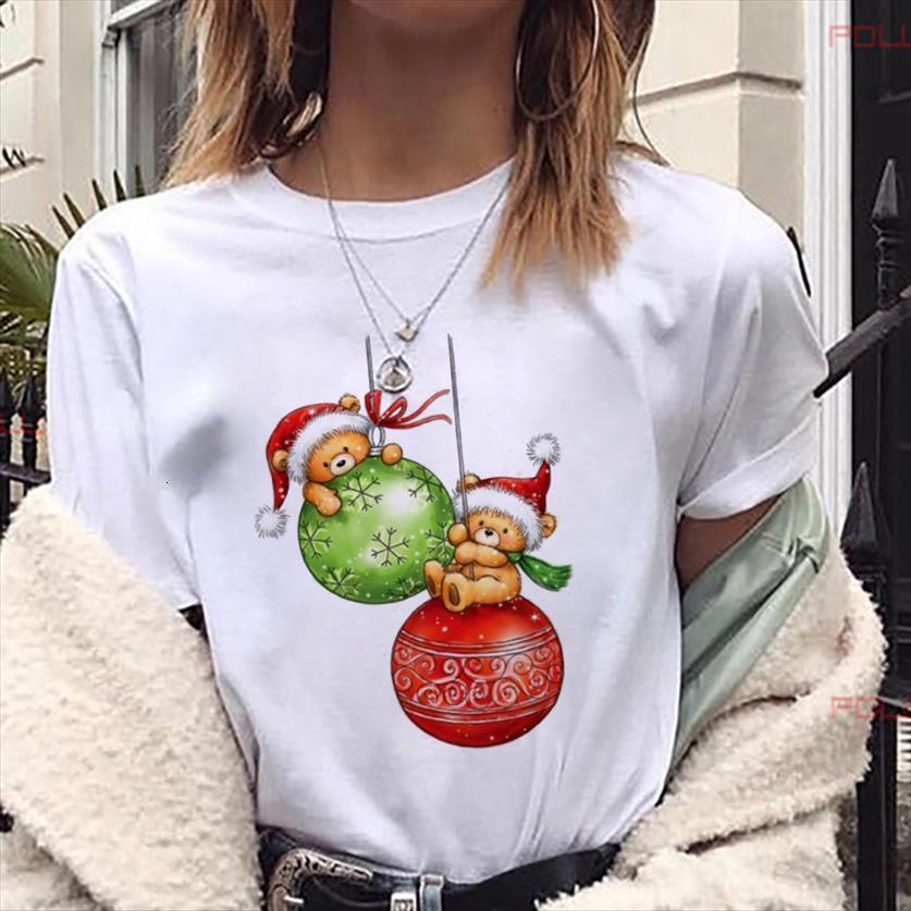

kawaii bear christmas balls womens t shirts printed harajuku fashion female tee ladies xmas, White