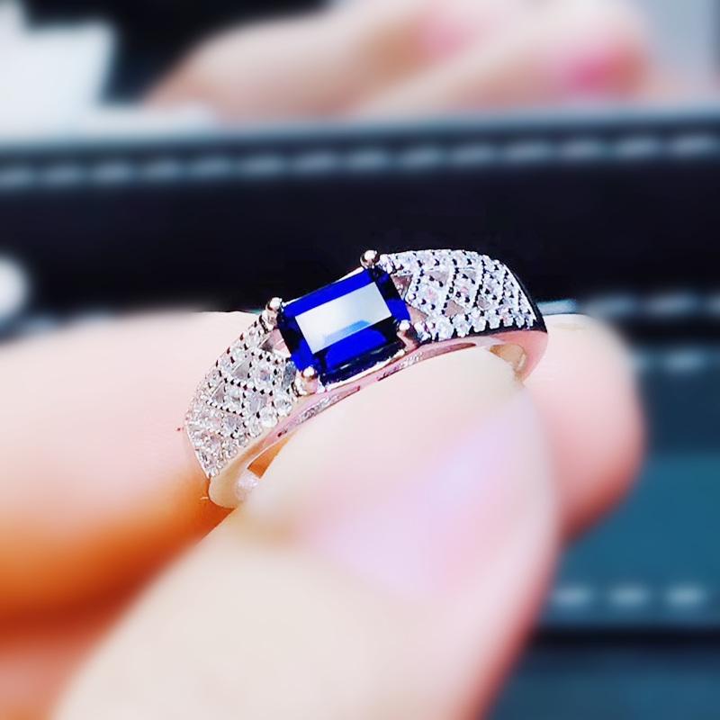 

Cluster Rings Blue Sapphire Ring Per Jewelry 5*7mm 1ct Gemstone 925 Sterling Silver For Men Or Women J210291, Golden;silver