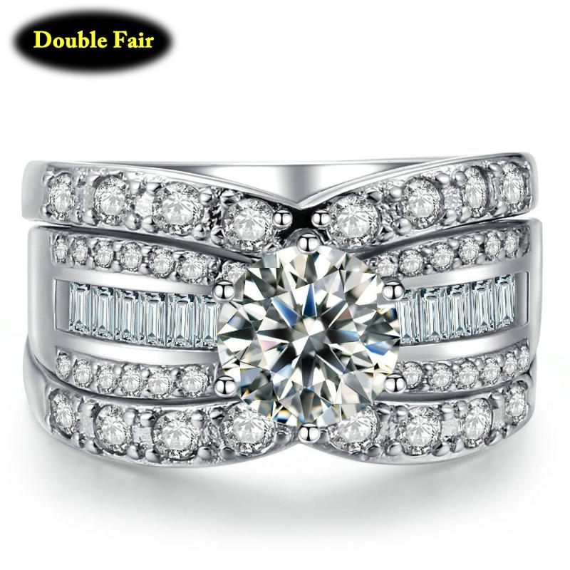 

Cluster Rings Three-layer Ring Sets For Women Six-Claw Wedding Bands Fashion Crystal Men Charm Jewelry Wholesale DWYG018, Golden;silver
