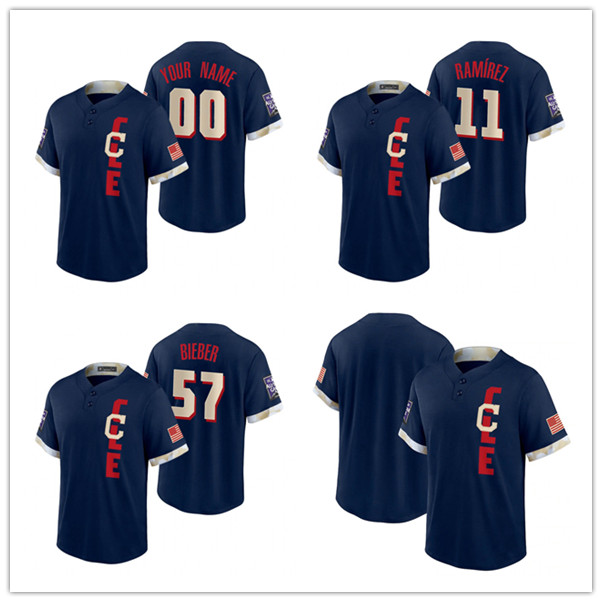 

Indians Jose Ramirez Shane Bieber Navy Cleveland 2021 All-Star Game Replica baseball Jersey, Black