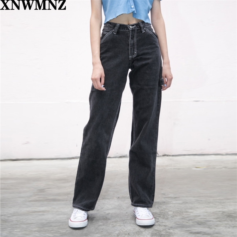

Summer vintage boyfriend jeans for women mom high waist casual wide leg black korean denim pants streetwear 210520, Dark grey