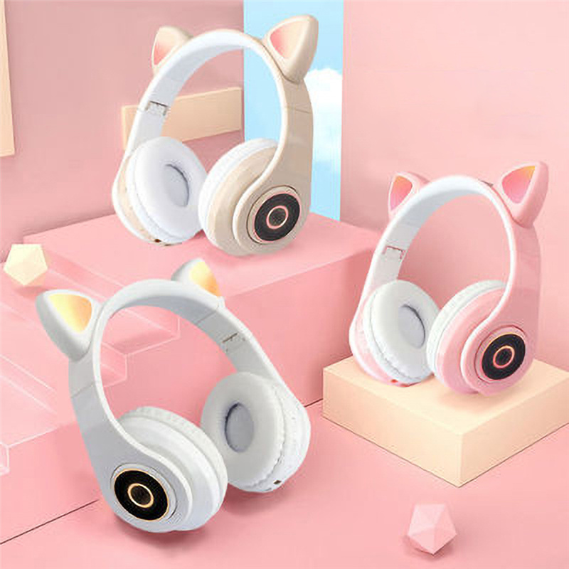 

LED Cat Ear Noise Cancelling Headphones Bluetooth 5.0 Young People Kids Headset Support TF Card 3.5mm Plug With Mic, White