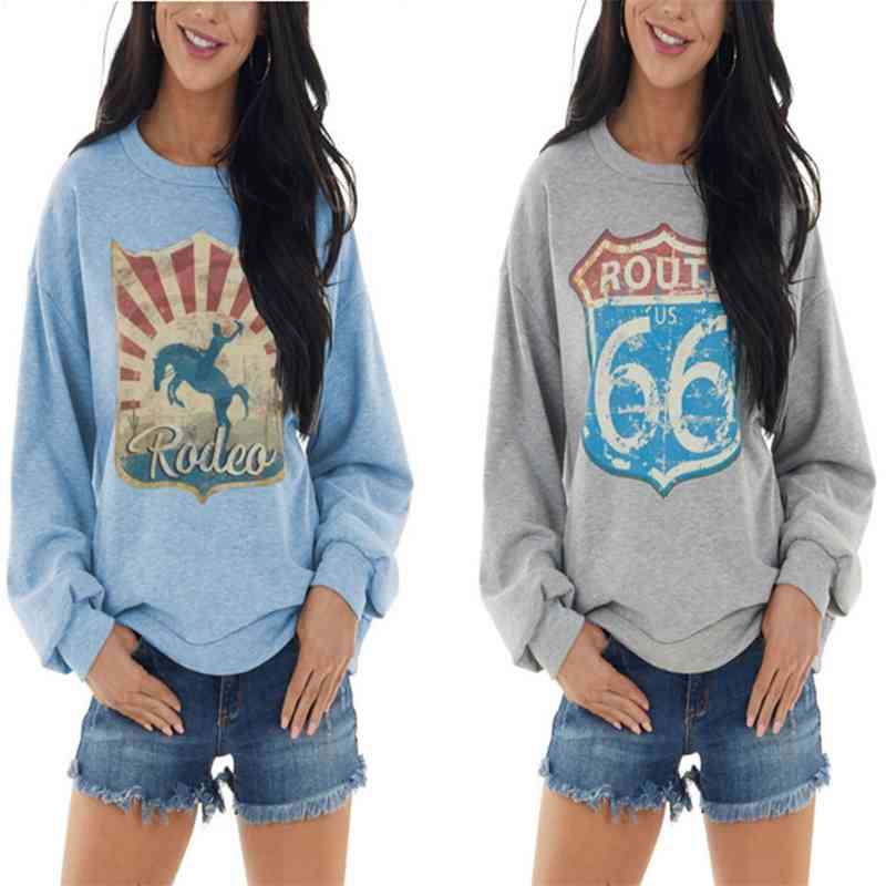 

2021 autumn and winter new women' printed long sleeve round neck casual sweater, Gray