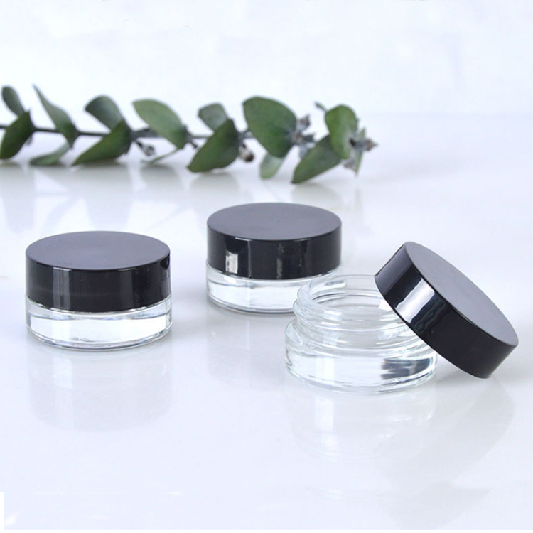 

Clear Eye Cream Jar Bottle 3g 5g Empty Glass ip Balm Container Wide Mouth Cosmetic Sample Jars with Black Cap s