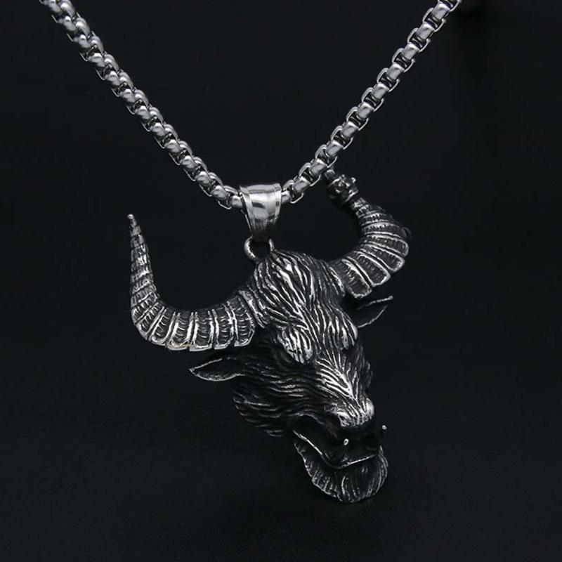 

Chains Domineering Animal Bull Head Devil Punk Pendant Men Women Personality Stainless Steel Chain Necklace Fashion Jewelry Gift, Silver