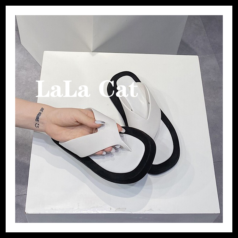 

La cat channel goods the * row slippers thick bottom muffin wear white clip foot flip flop, White black background