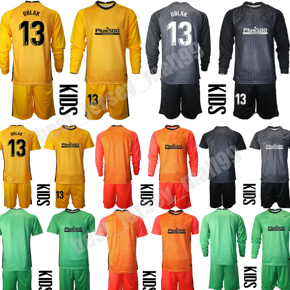 

13 Oblak goalkeeper Jersey kids football kit Children soccer Jerseys Long Sleeve infant boy kits Sports Uniforms Sets, Colour 1