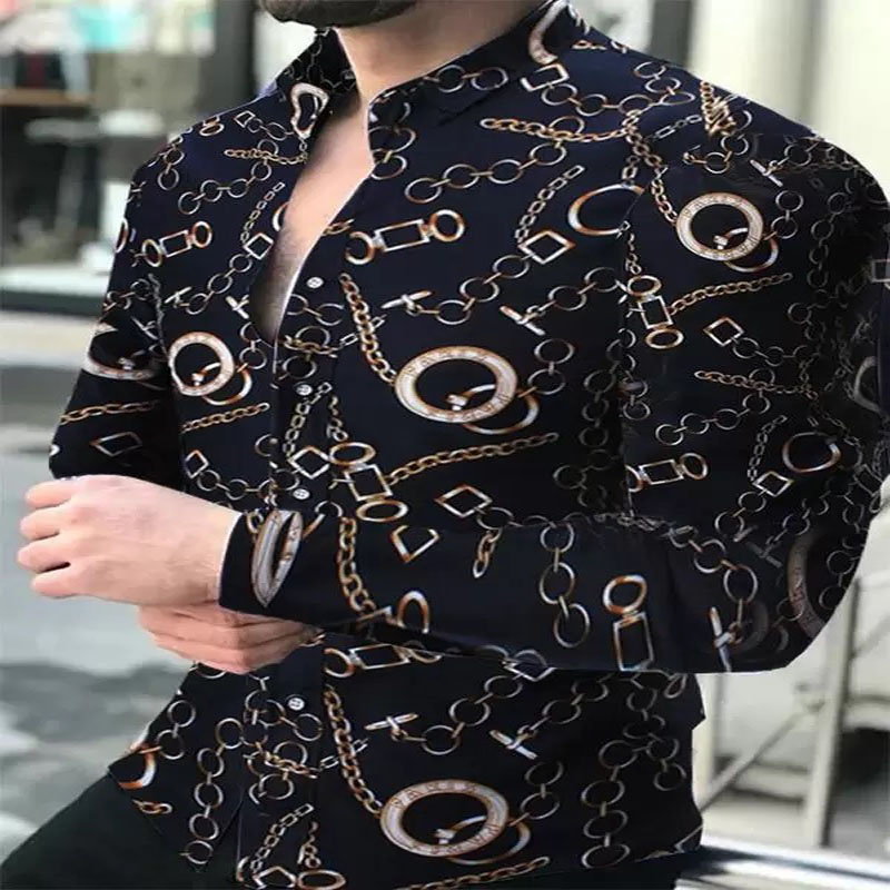 

Mens long sleeve fashion printed casual shirts tops for men small medium large plus size 2xl 3xl clothing blouse, As picture