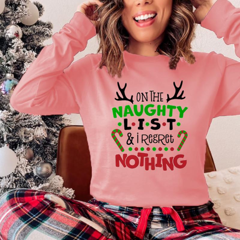 

Women's Hoodies & Sweatshirts Women Hoodie Christmas Naughty List Printed Fleece Long Sleeve O Neck Loose Sweatshirt Girls Pullovers Winter, Black
