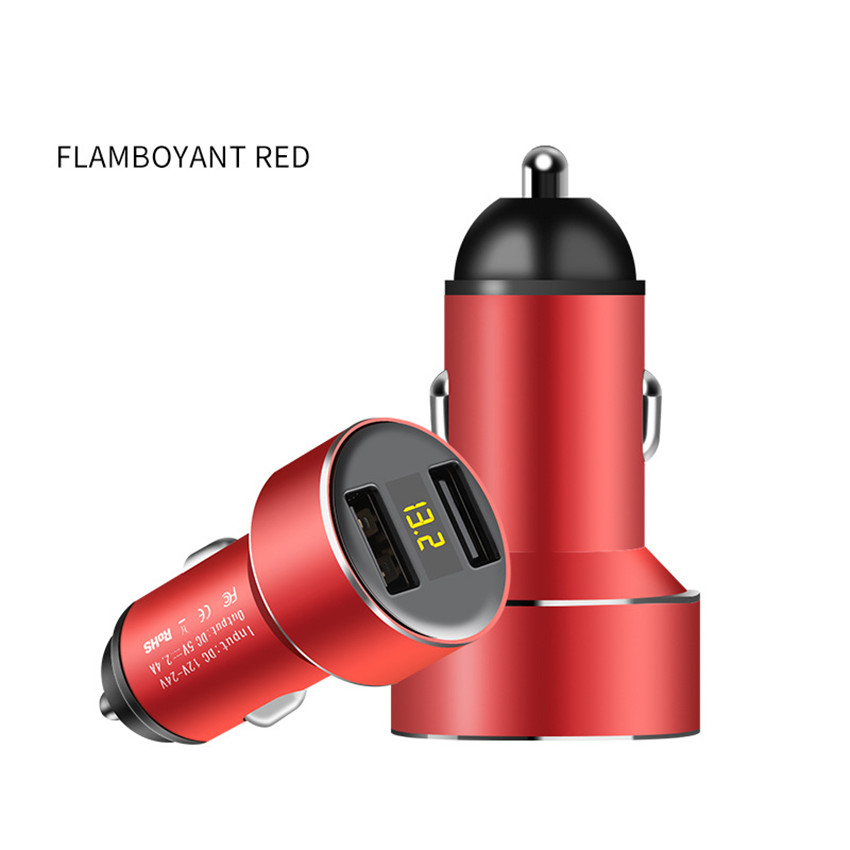 

IN STOCK Mini Metal Dual USB Digital Display Chargers Vehicle Charging 2.4 Multi-function Car Charger for Cars MP3 Phone Camera PC spinn, 2 usb digital display